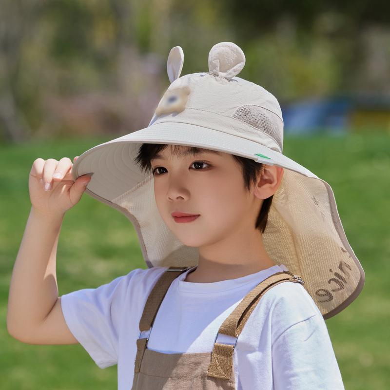 Children's hats boys and girls outdoor travel sun protection hat summer eaves shawl sun hat cartoon cute bucket hat