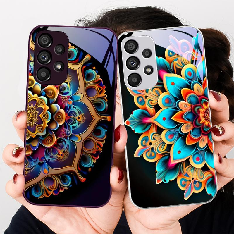 Абстрактный цветок зеленый Для Samsung Galaxy S23 U Ltra 24 Plus S20 21 FE S25 Ultra A70 A72 73 51 52 53 Закаленное стекло Чехол для телефона