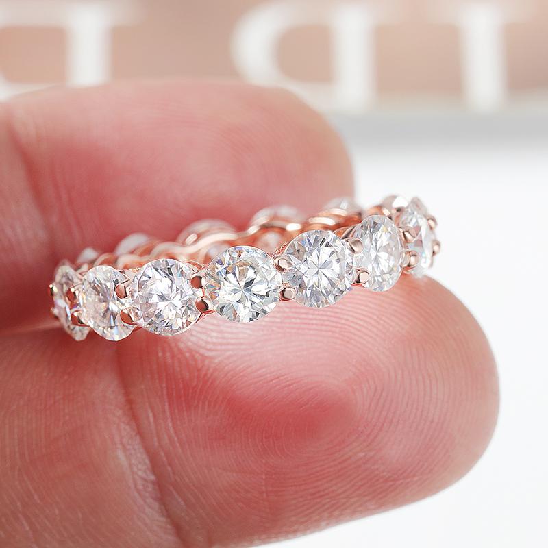 Smyoue Кольца из розового золота 3/3,5/5 мм, полностью муассанитовые, для женщин, сверкающее обручальное кольцо, классические ювелирные кольца из серебра 925 пробы