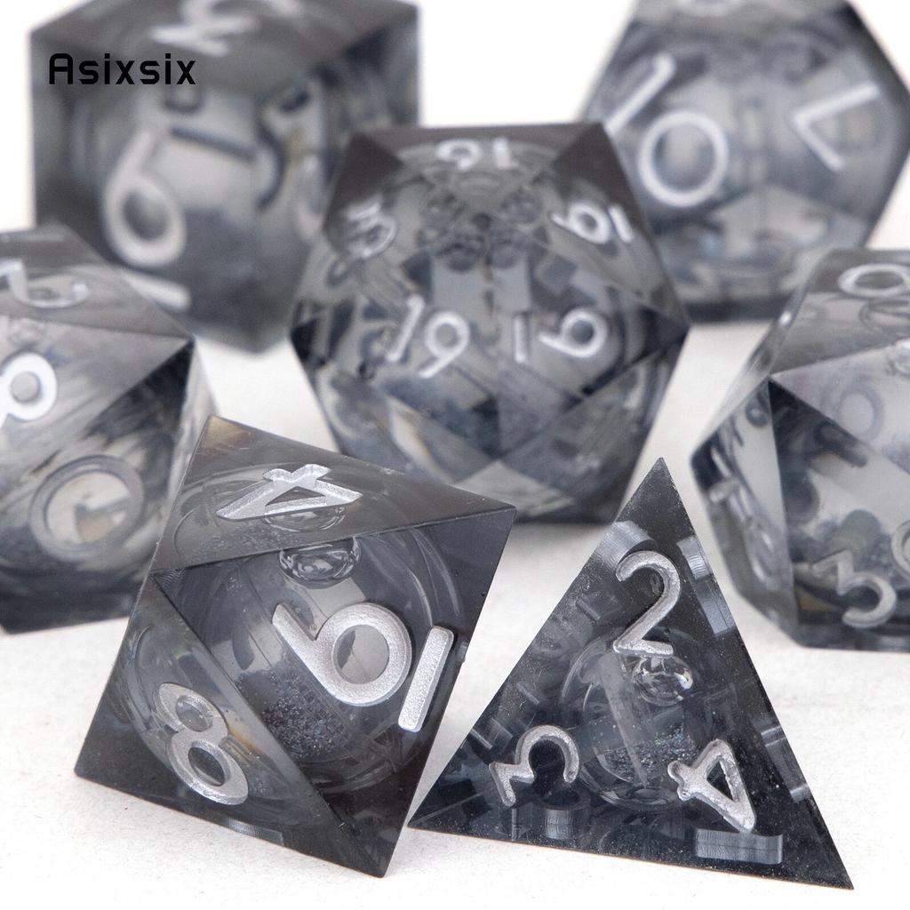 7 шт., черная смола, струящийся песок, белый номер, острые края, многогранные кости, подходящие для ролевой настольной игры