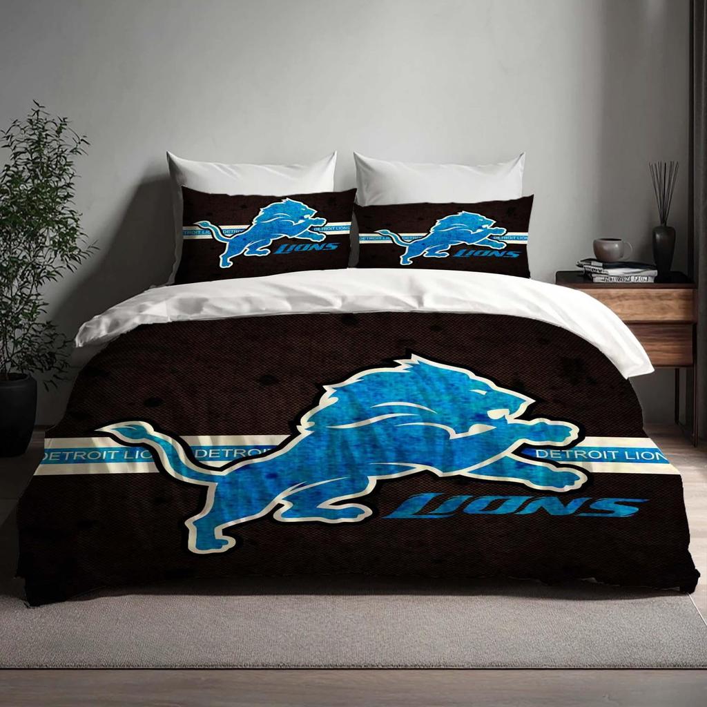 Handmade Detroit Lions Duvet Cover Three Bedding Set Custom Name Birthday Bedding Quilt Cover Christmas Halloween Gift Back to School.
