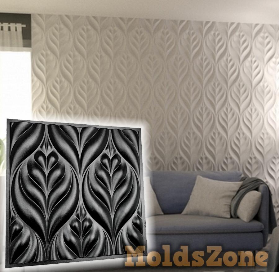 3D Wall Panel Mold for Gypsum, Plaster or Concrete Tile for Decorative Wall Panels 'Leaves'