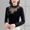 Футболка с длинным рукавом, осенне-зимняя новая рубашка с высоким воротником и сетчатым низом, женские кружевные пуловеры, топ M-5XL