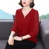 Spring Summer New 3/4 Sleeve Top Fashion Mom's Bottoming Blouse Women's Solid Color V Neck Chiffon Shirt M-4XL