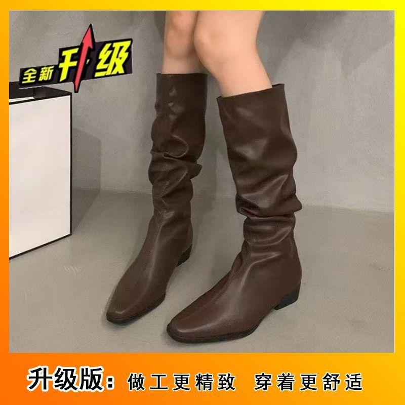 Каблук, но до колена, рыцарские сапоги, западные ковбойские, с напуском, сапоги сапоги женские 2025 осень и зима новые