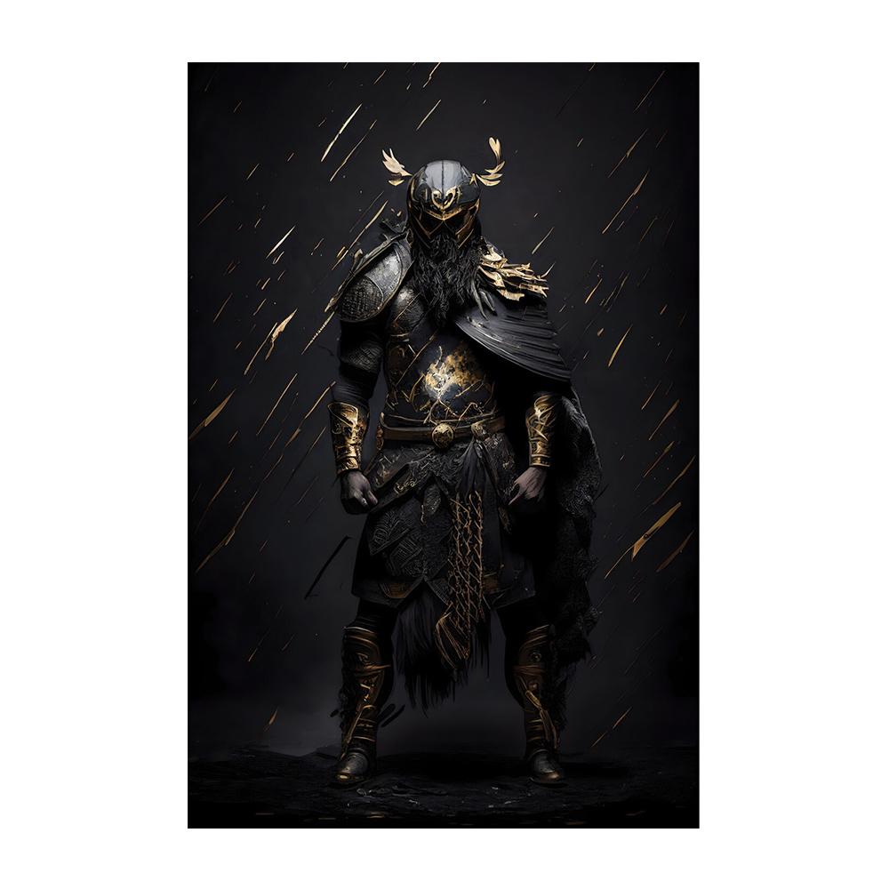 Черный и золотой самурай, средневековый воин в доспехах, фигурка, холст, настенные художественные картины, напечатанные современные классические ретро-роскошные художественные плакаты, украшения для дома