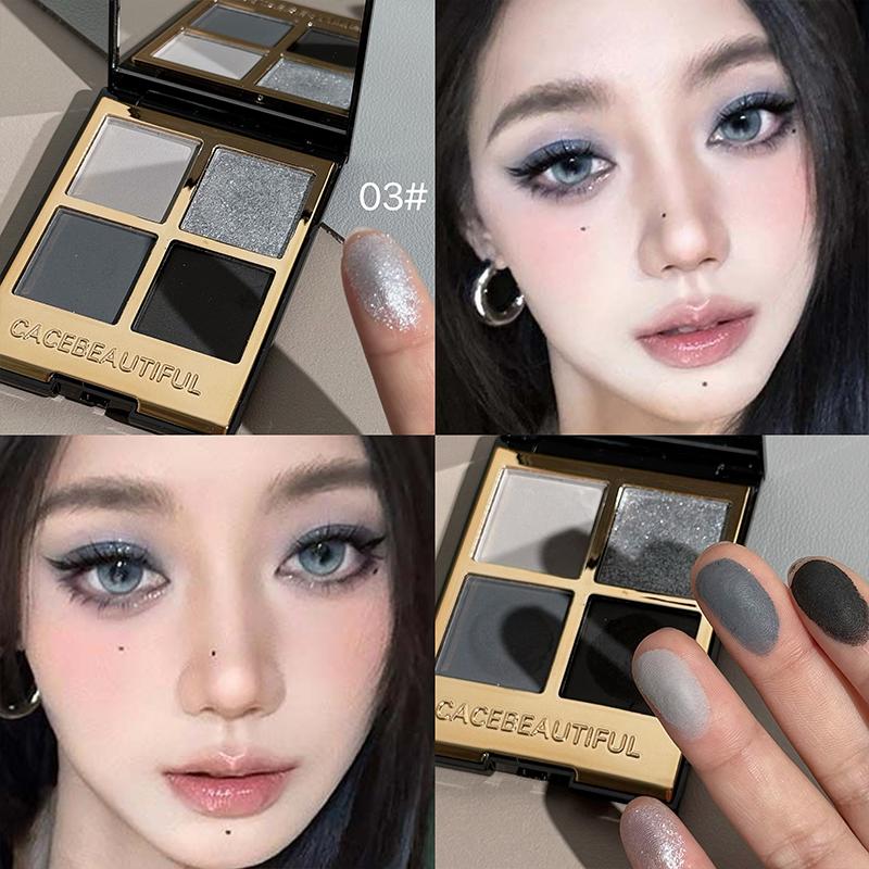 CACE Smoke Dark Grey 4-Тени для век Жемчужные Яркие Матовые Блестящие Палитра теней с пигментами Стойкий Земляной Черный Макияж