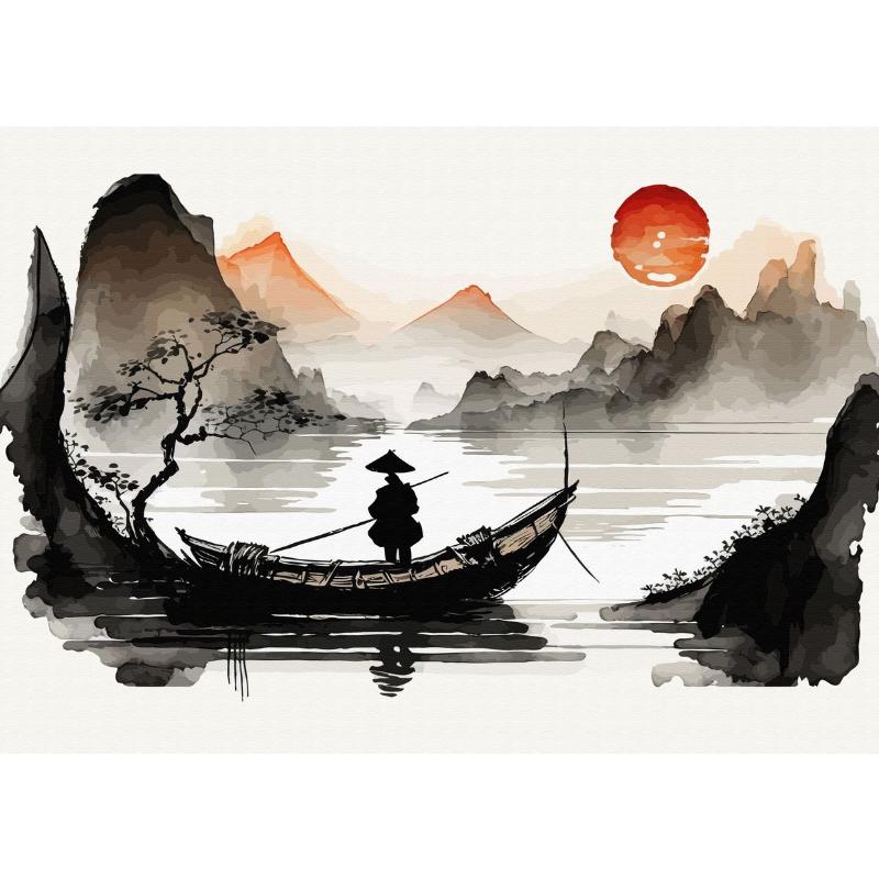 Китайский пейзаж Пара Птицы Лес Гора Река Кои Карп Рыба Искусство Плакат Печать Картина на холсте Настенная картина Декор для дома