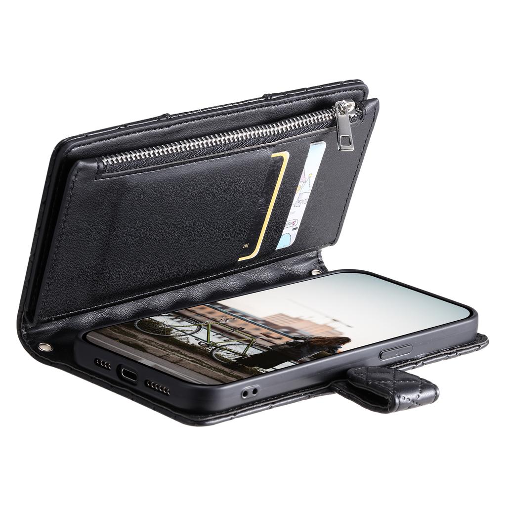 For Motorola Moto G86 5G Case Zipper Pocket Glitter Leather Phone Cover with Wrist Strap