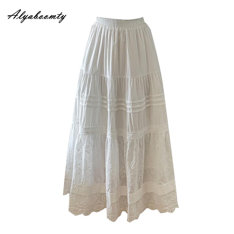 Корейский шик весна-лето женская юбка миди с эластичной талией, черная, белая, с цветочной вышивкой, ажурная юбка, элегантные женственные юбки для вечеринок
