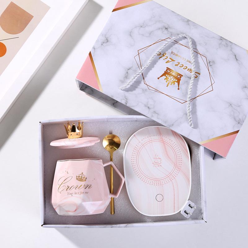 Кружка с подогревом с мраморным рисунком 55 градусов, креативная термостатическая кружка, подарок-сопровождение для клиентов, подарочный набор кружек для подогрева воды