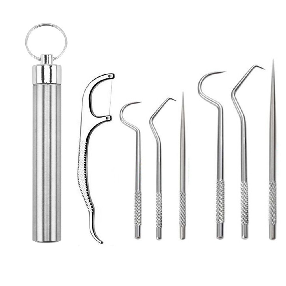 Tool Oral Care Tooth Pick Toothpick Pocket Set Stainless Steel Toothpick Set Keychain Holder