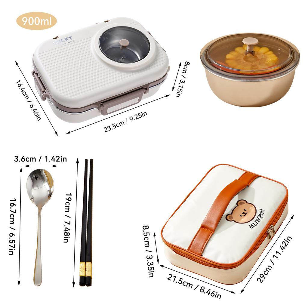 900 мл Микроволновая печь 304 Нержавеющая сталь Бенто Ланч-бокс с миской и столовыми приборами Студенческий портативный 3 отделения Герметичные контейнеры для еды