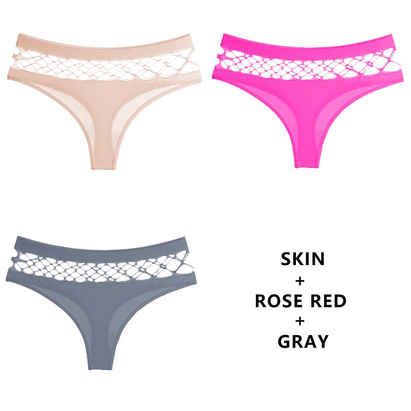 TERMEZY 3Pcs/Set Hollow Out G-String Seamless Sexy Panties Women Elasticity Underwear Temptation Middle-waist Panty