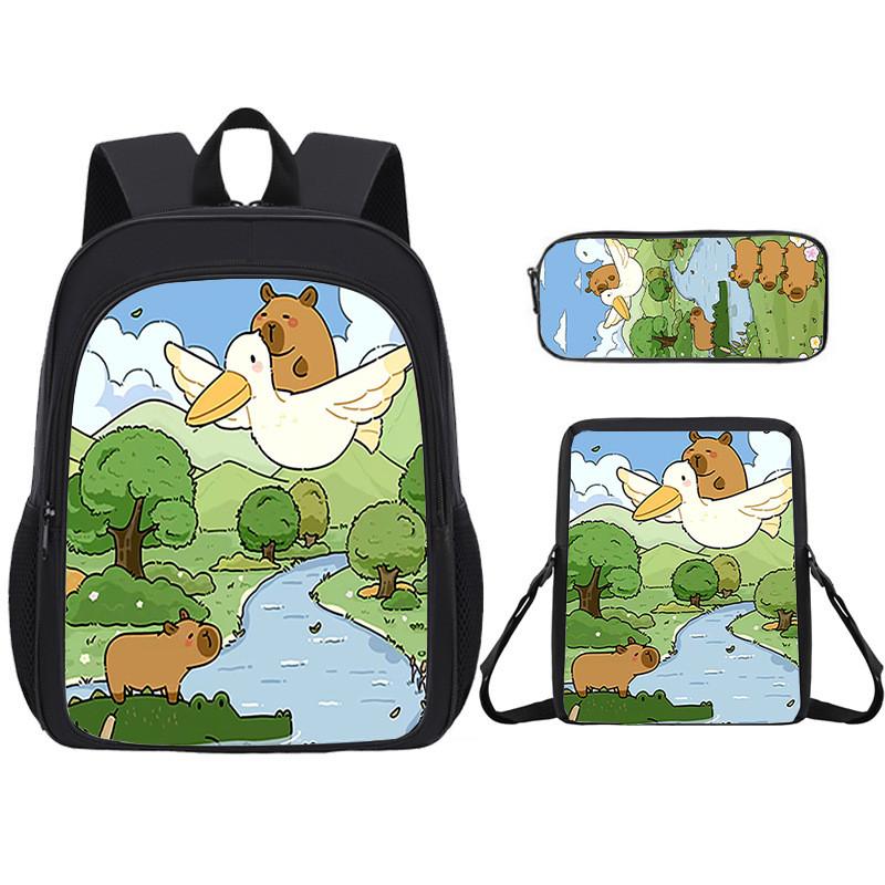 Capybara Educational Backpack Set With Large Capacity And Breathable Back Support