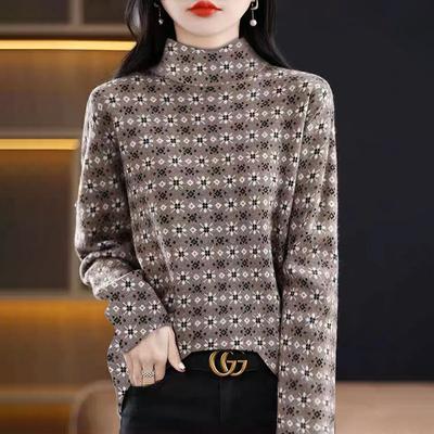 Топ с длинным рукавом большого размера, повседневный, на флисовой подкладке, утолщенный базовый слой, с принтом, с высоким воротником, термобазовый топ