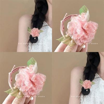 Розовая лента с цветком, резинка для волос, женская, для девочек, с бантом, держатели для хвостика, веревки для волос, аксессуары для волос в корейском стиле, головной убор, синий