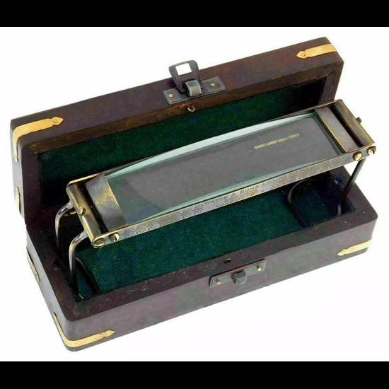 Antique Vintage Retro Magnifying Glass Magnifier with Wooden Box Deco Gift