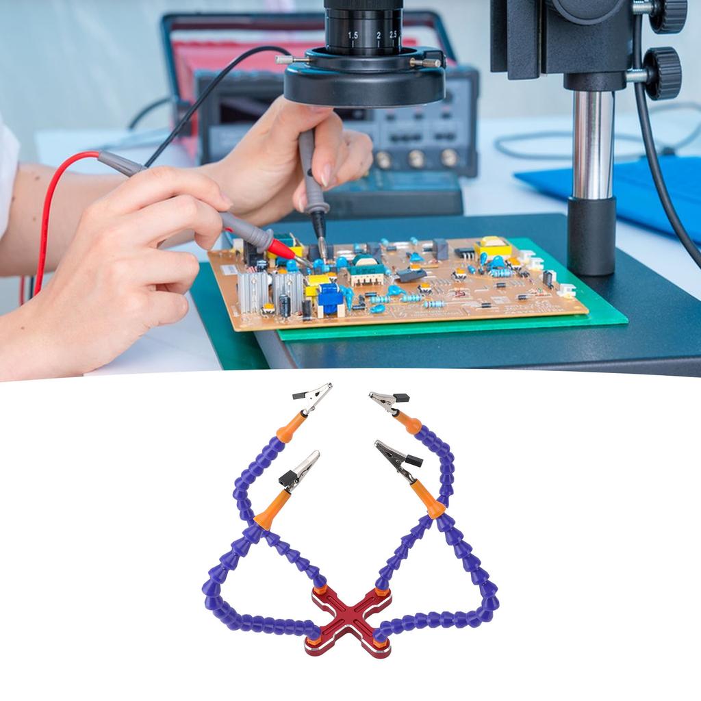 Soldering Helping Hands 4 Flexible Arms Aluminum Alloy Base Third Hand Tools with 4pcs Clips for Assembly Repair Modeling Jewelry Making