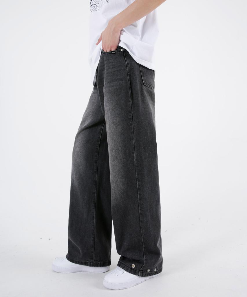 UMM Men'S Wide Denim Pants With Adjustable Hem Buttons 2 Colors