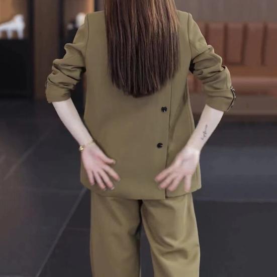 Комплект из 2 предметов: Женское пальто и брюки, длинные рукава, кардиган на двух пуговицах, куртка средней длины, свободные прямые широкие брюки с высокой талией