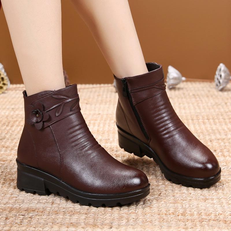 Новые модные кожаные женские ботильоны зимние водонепроницаемые теплые женские зимние ботинки женские нескользящие повседневные туфли женские ботинки 698