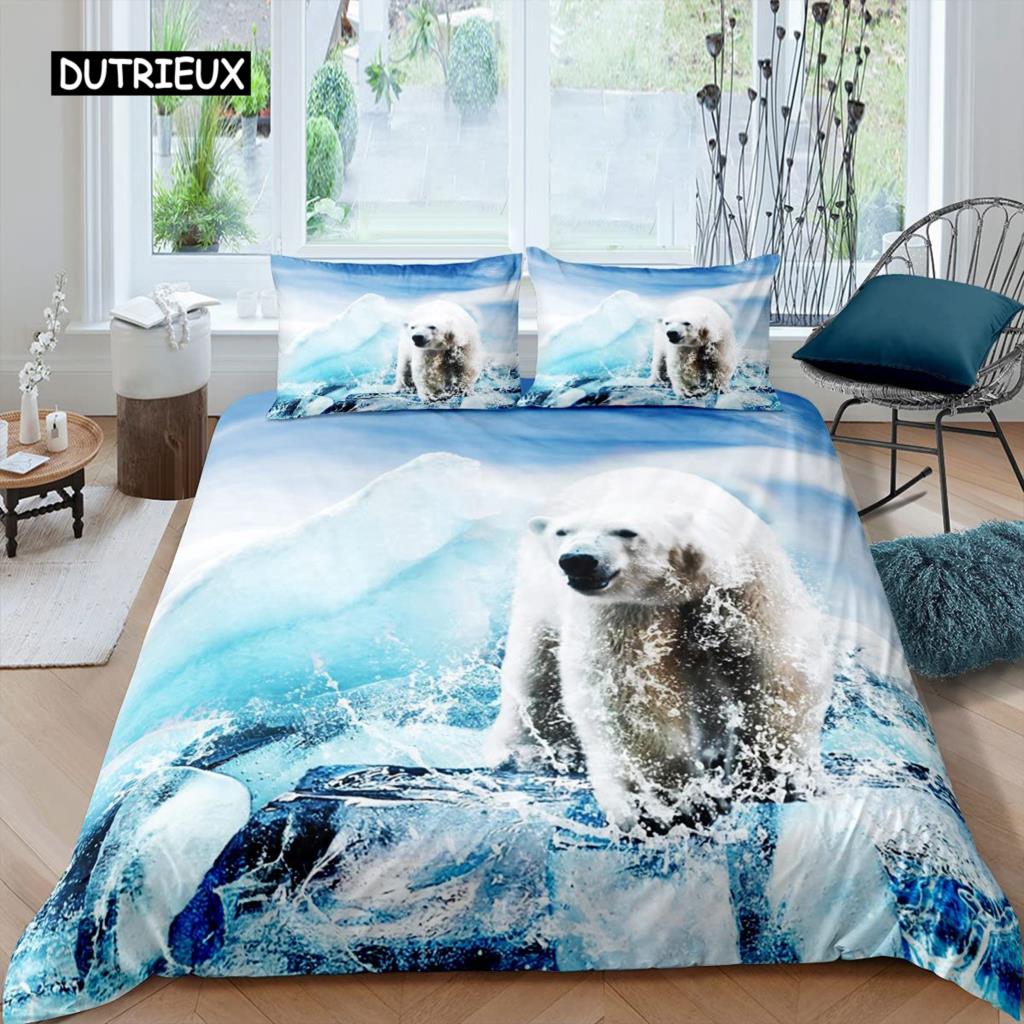 Белый медведь пододеяльник комплект постельного белья размера Queen Белый медведь с рисунком животных пододеяльник с принтом медведя для взрослых подростков детей