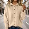 Women's Fashion Casual Solid-Colour Long-Sleeved Button-Front Knitted Collared Cardigan