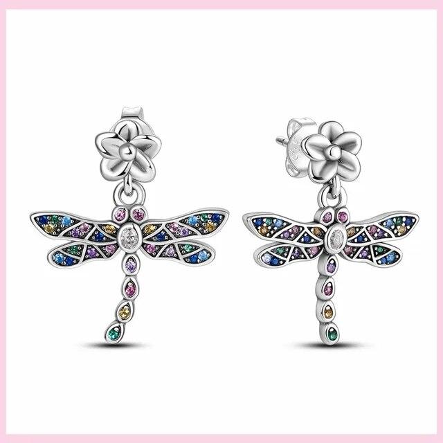 925 Silver Snowflake Butterfly Dragonfly Stud Earrings Avocado Star Moon Cat Paw Small Earrings For Women Jewelry Pendientes