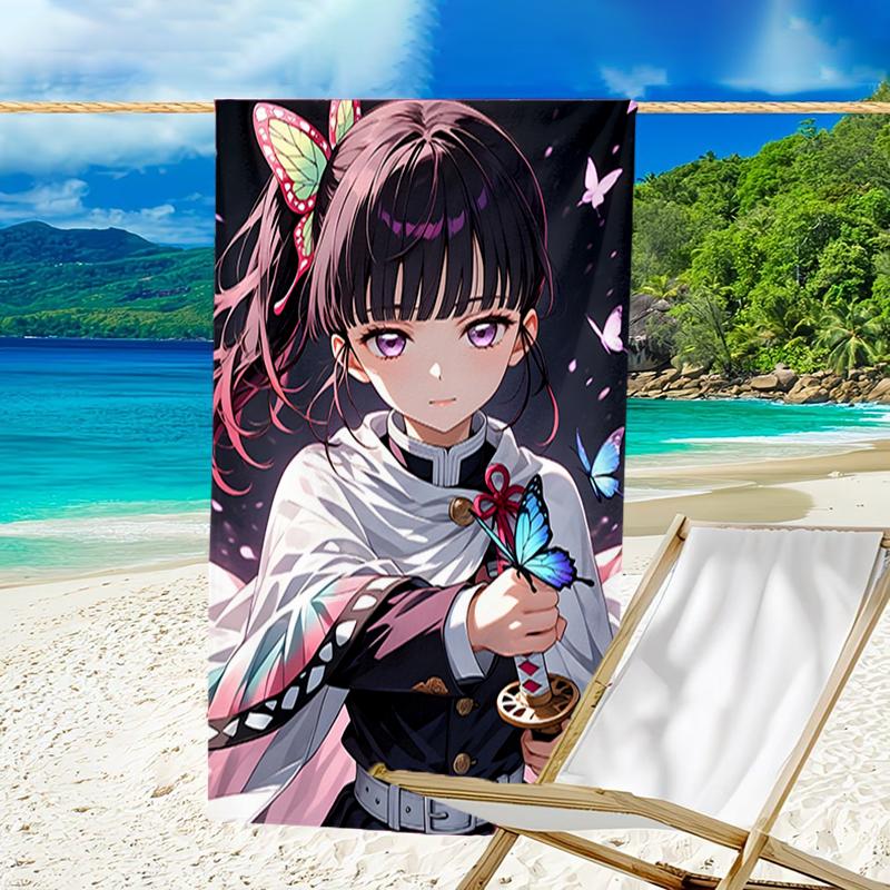 1pc Tsuyuri Kanawo1 Beach Towel, Beach and Seaside Swimming Pool Equipment, Fashion Pattern, Rectangular, Travel Essentials