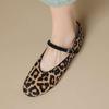 Horsehair Fur Summer Spring Autumn Low Heels Flat with Leopard Patterns Ballet Shoes Shallow Pumps