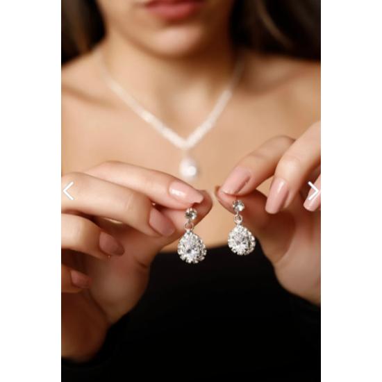 Аксессуар Текстильный Посеребренный Водный Путь Циркон Камень Ожерелье Серьги Набор Свадебный Комплект Ювелирных Изделий Обручальный Набор Приглашение На Вечеринку Набор