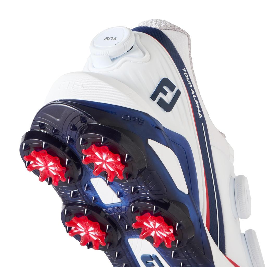 Кроссовки для гольфа FootJoy Tour Alpha Triple Boa для мужчин 3E, белые/темно-синие/красные, 25,5 см,