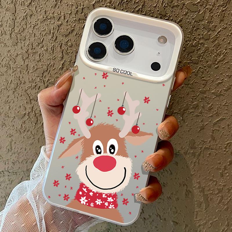 Plush Reindeer and Christmas Snowman Design IMD Hard Case For iPhone 17 Pro Max Air 16 15 14 13 Shockproof Cover
