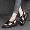 Summer 2023 New Retro Thick Soled Breathable Romand Sandals Genuine Leather Peep Toe Comfortable Women Platform Shoes