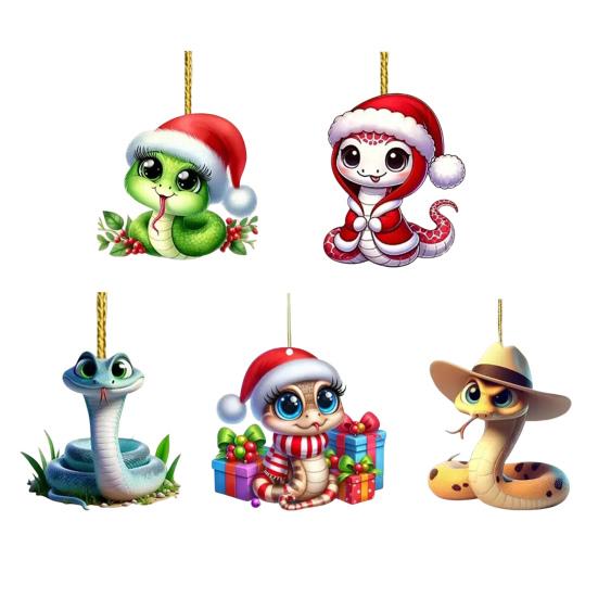 Украшение в виде змеи, мультяшная змея, подвесное украшение на рождественскую елку, красочная акриловая змея, аксессуар для заднего вида автомобиля для праздничного декора