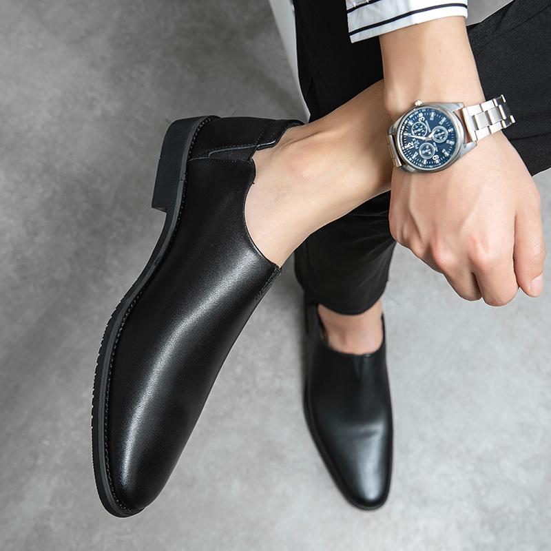 Мужские мокасины с застежкой на круглый носок на низком каблуке в британском деловом повседневном стиле, дышащие, для молодых парикмахеров, туфли-педали в горошек для мужчин