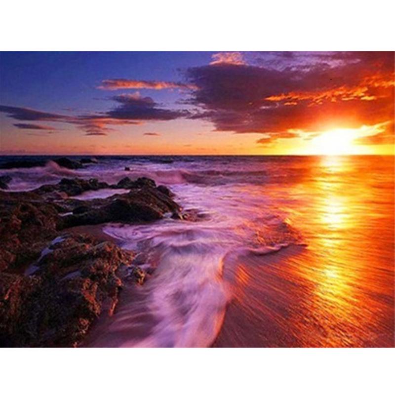 Алмазная картина 5D DIY Приморский Полный дрель Квадратная Алмазная вышивка Закат Картина горный хрусталь Пейзаж Настенный декор