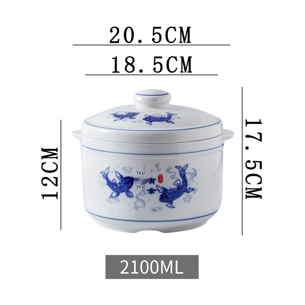 Blue & White Ceramic Double-Boiler Stew Pot with Lid, High Temperature Resistant, Ideal for Bird's Nest Soup and Stews.