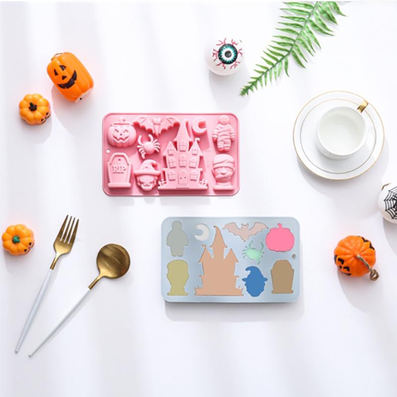 Хэллоуин Силиконовая форма Призраки Тыквы Летучие мыши Дома с привидениями Дизайн надгробных плит Форма для выпечки Шоколадные торты Мыло Форма для печенья