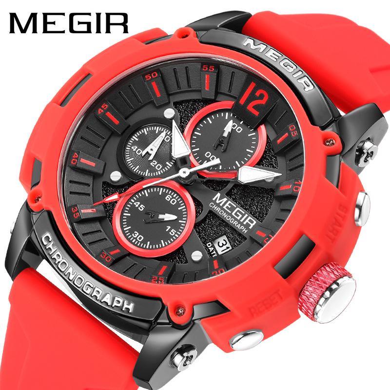 Red Watch Men Military Sport Silicone Strap Chronograph Quartz Wristwatch with Luminous Hands Date 3atm Waterproof Orange