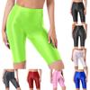 Womens Glossy High Waist Shorts Elastic Waistband Short Leggings Swimwear Workout Sports Bottoms