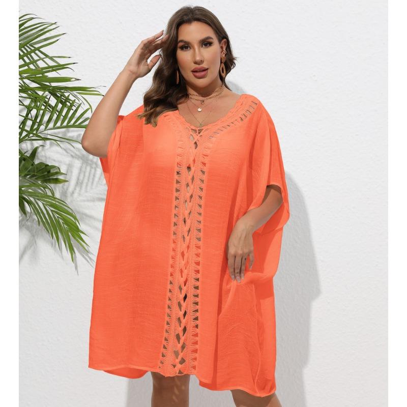 Женское платье-накидка большого размера, связанное вручную крючком с цветочным узором в стиле пэчворк, свободное пляжное бикини, наружное накидка