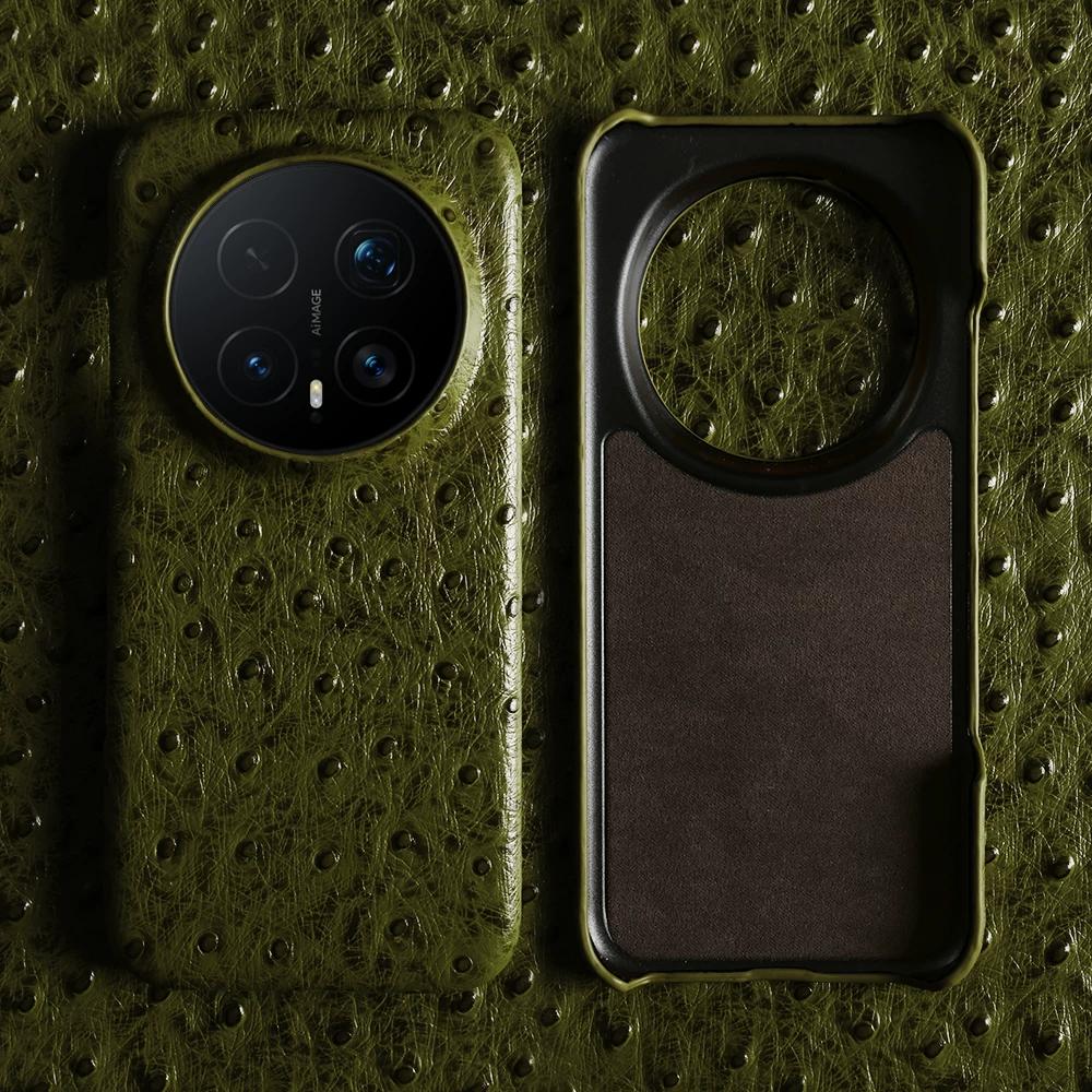 Genuine Ostrich Leather Phone Case for Honor Magic 8 Pro Premium Business Slim Half Wrap Luxury Shockproof Cover for Magic 7 Pro 6 Pro