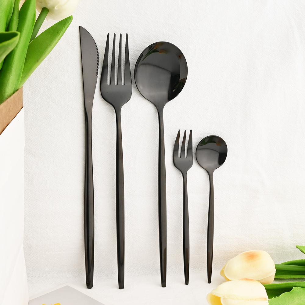 6People Gold Cutlery Set Mirror Stainless Steel Dinnerware Set Knife Cake Fork Tea Spoon Silverware Flatware Party Western Kitchen Tableware