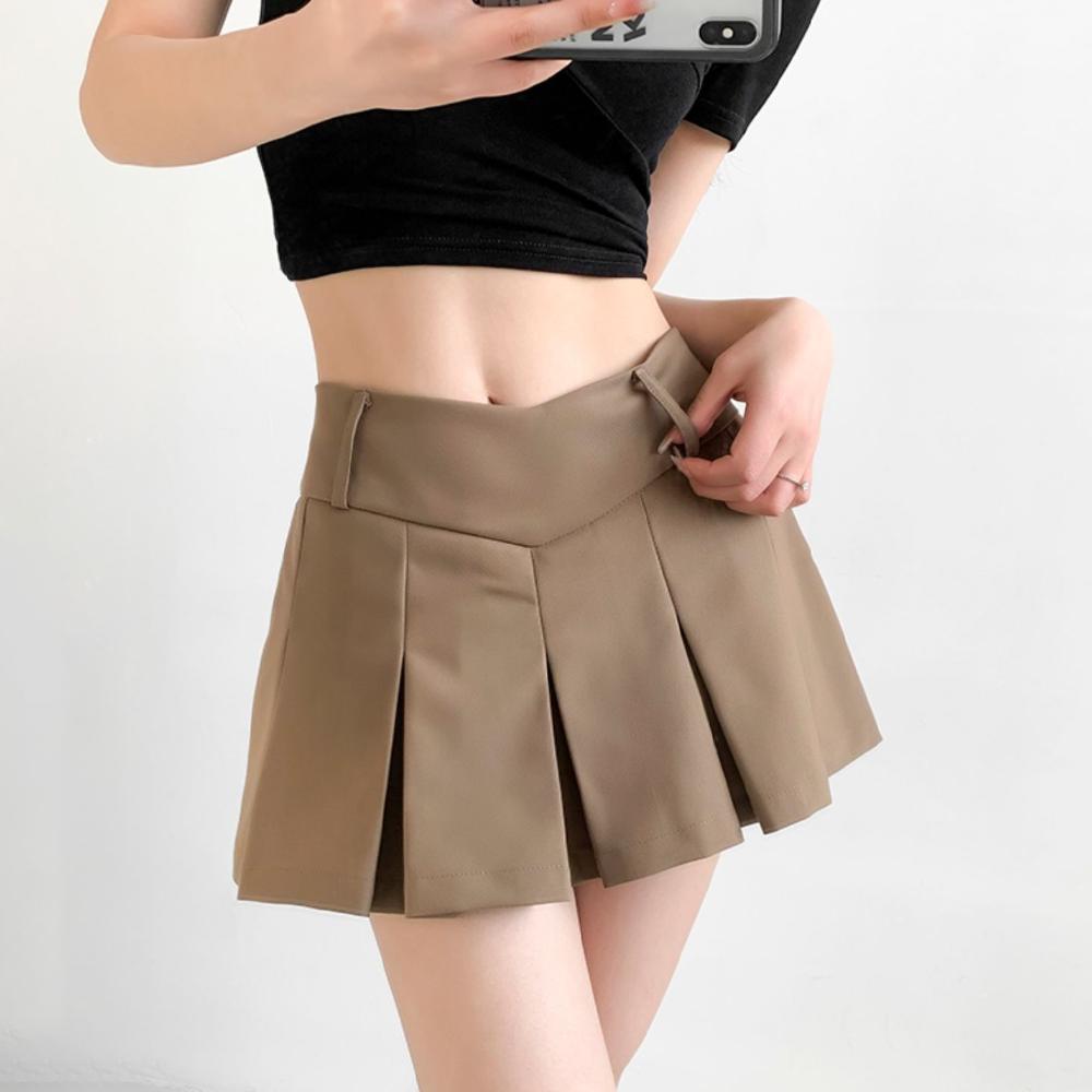 Плиссированная мини-юбка женская летняя с высокой талией и широкими складками, тонкие трапециевидные черные шорты, женские юбки в Корейском стиле Kawaii Y2K