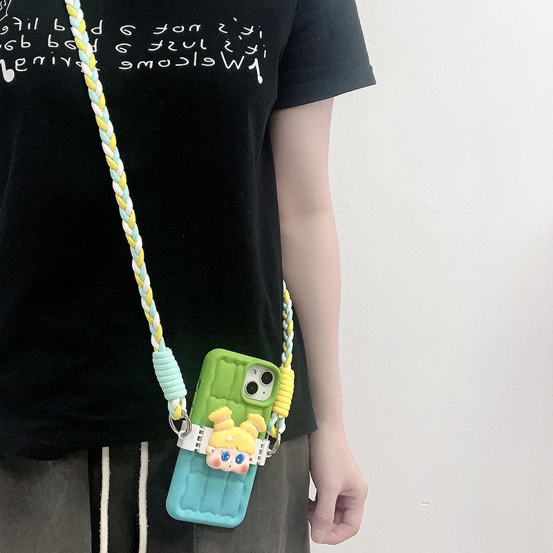 Kawaii Универсальный ремешок с зажимом для телефона, милый мультяшный длинный ремешок через плечо для женщин и девочек, нескользящий ремешок для телефона