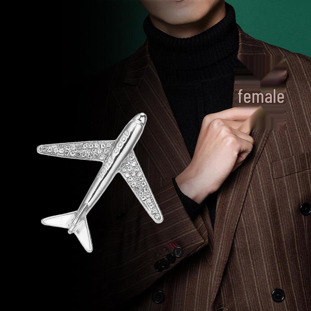 Trendy Men's High-End Airplane Brooch Pin for Suits