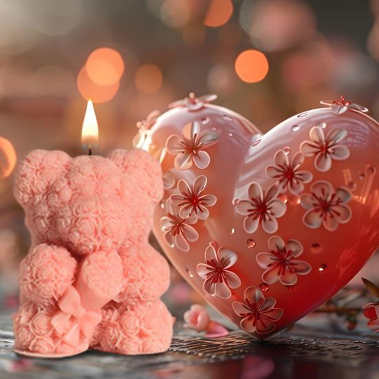 3D Rose Bear Mold Teddy Bear Candle Making Mold Flexible Silicone Casting Mold for DIY Handmade Soaps Candles Epoxy Resin Plaster Crafts
