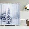 Рождественская шторка для душа Водонепроницаемая ткань Снежная сцена Кедры пейзаж Принт Шторки для душа для ванной душа с крючк